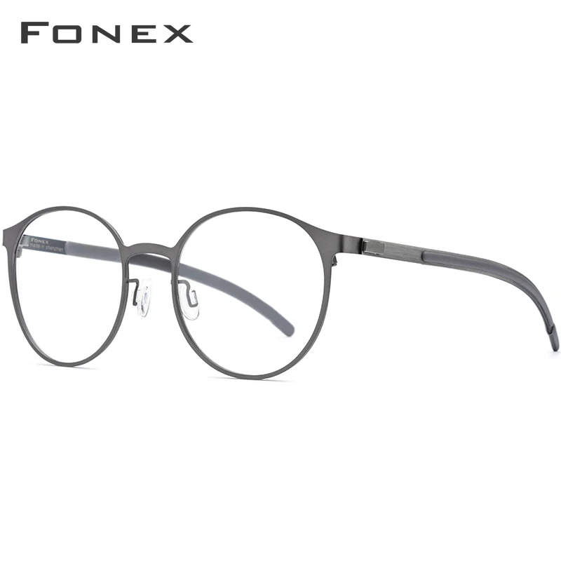 FONEX, сплав, оптические очки по рецепту, мужские, Ретро стиль, круглые очки для близорукости, оправа для женщин,, металлическая оправа, Безвинтовые очки 984 - Цвет оправы: Серый