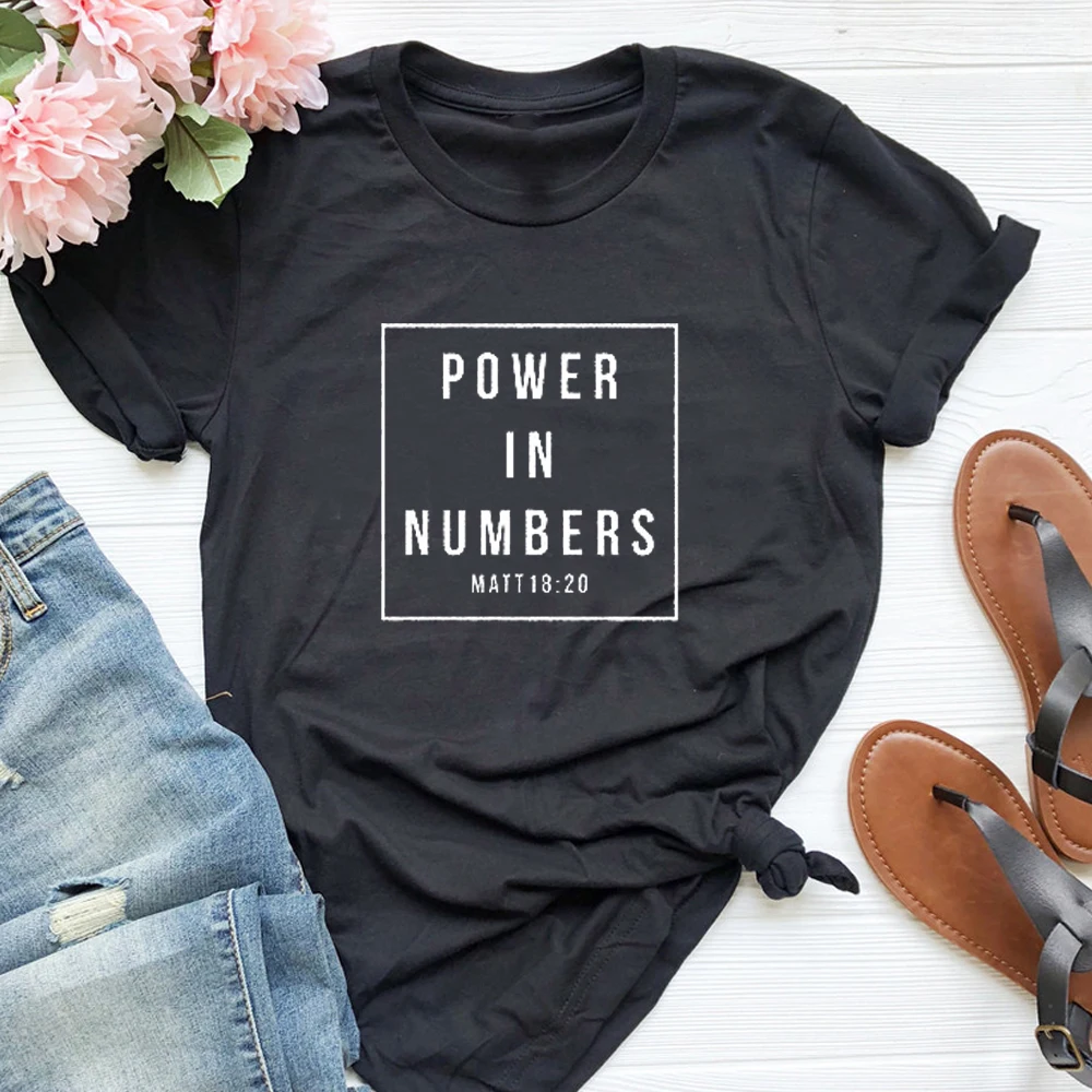 Женская футболка с коротким рукавом Power In Numbers Matt 18:20 90s модная из хлопка топы
