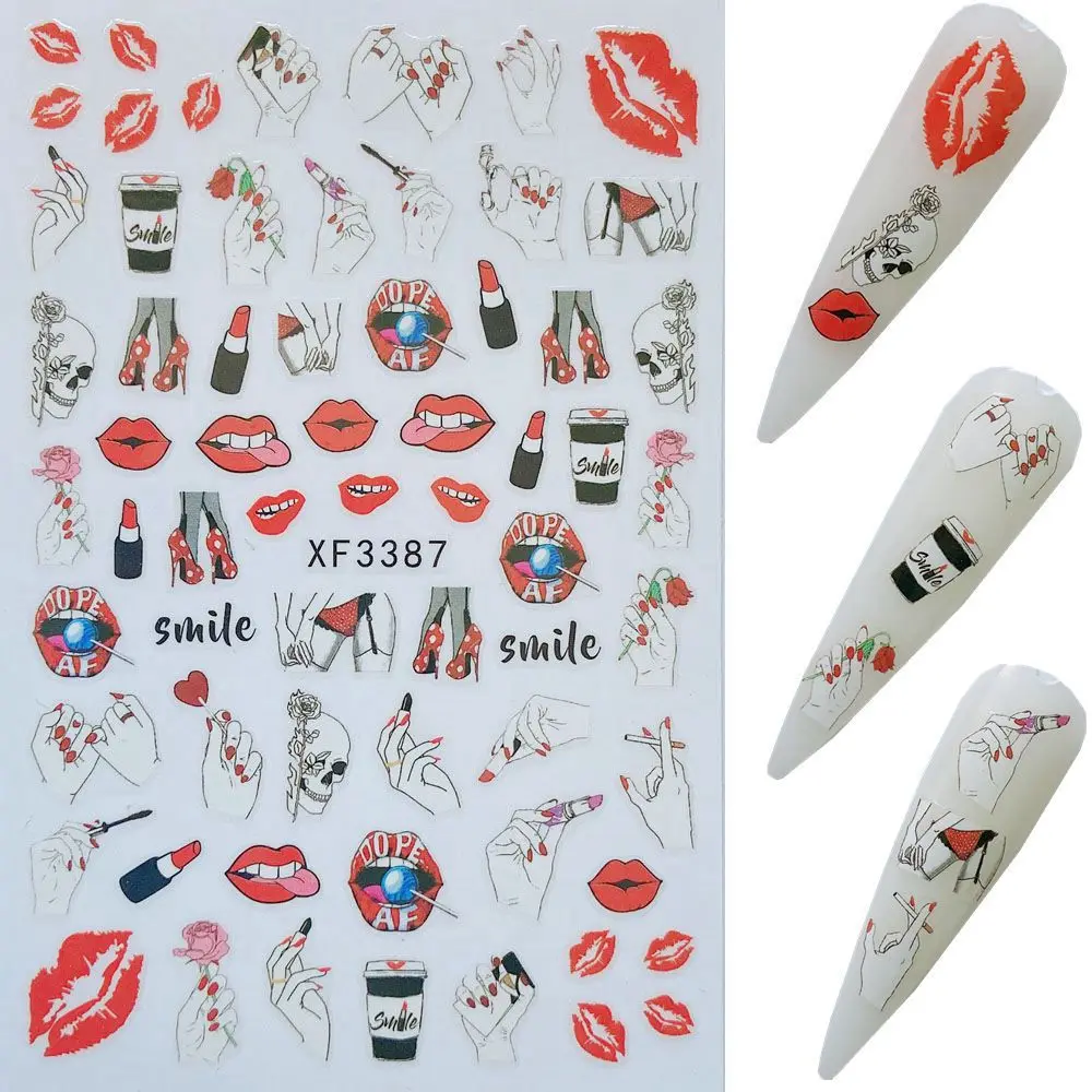 

12Pcs/lot Nail Art Sticker 12pcs Valentines Sexy Red Lips Stickers For Nails Adhesive Sliders Cool Lady Stickers,Juyhj-oio76766r