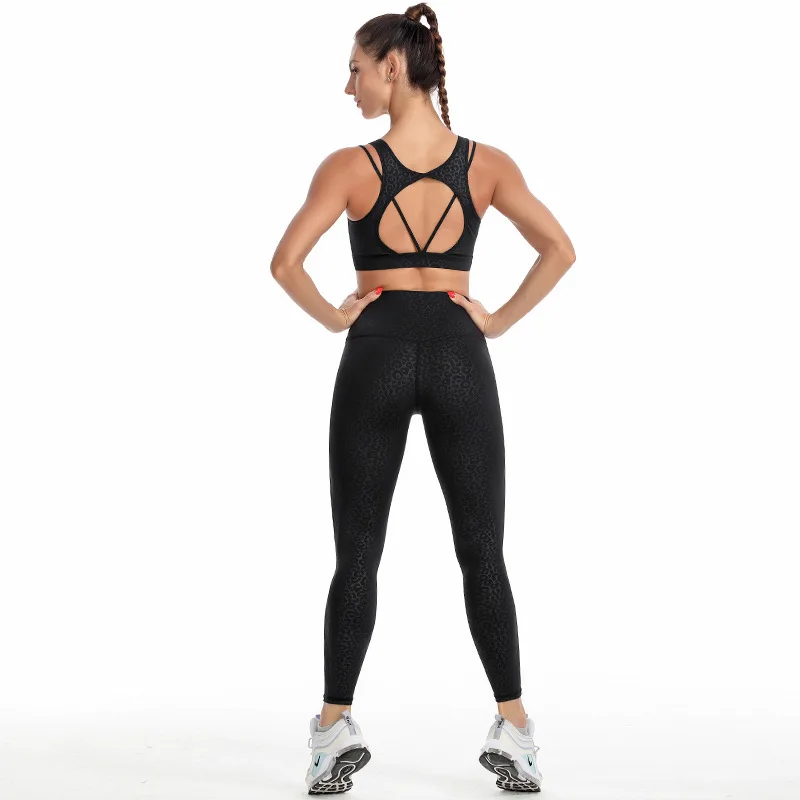 Новый комплект для йоги Женская одежда спортзала бюстгальтер леггинсы с высокой