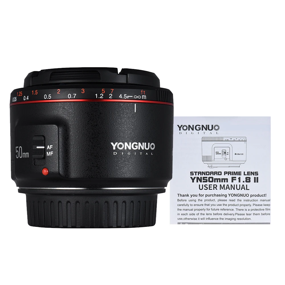 Объектив YONGNUO YN50mm F1.8 II с большой апертурой и автофокусом, стандартный объектив Prime для Canon Rebel Effect, объектив для камеры EOS 70D 5D2 5D3 DSLR