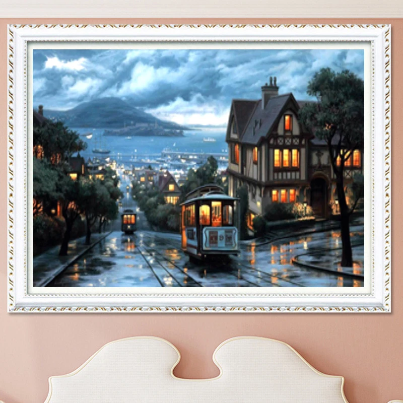 5D алмазная картина дом порт город улица Полный Круглый Алмаз Вышивка мозаика