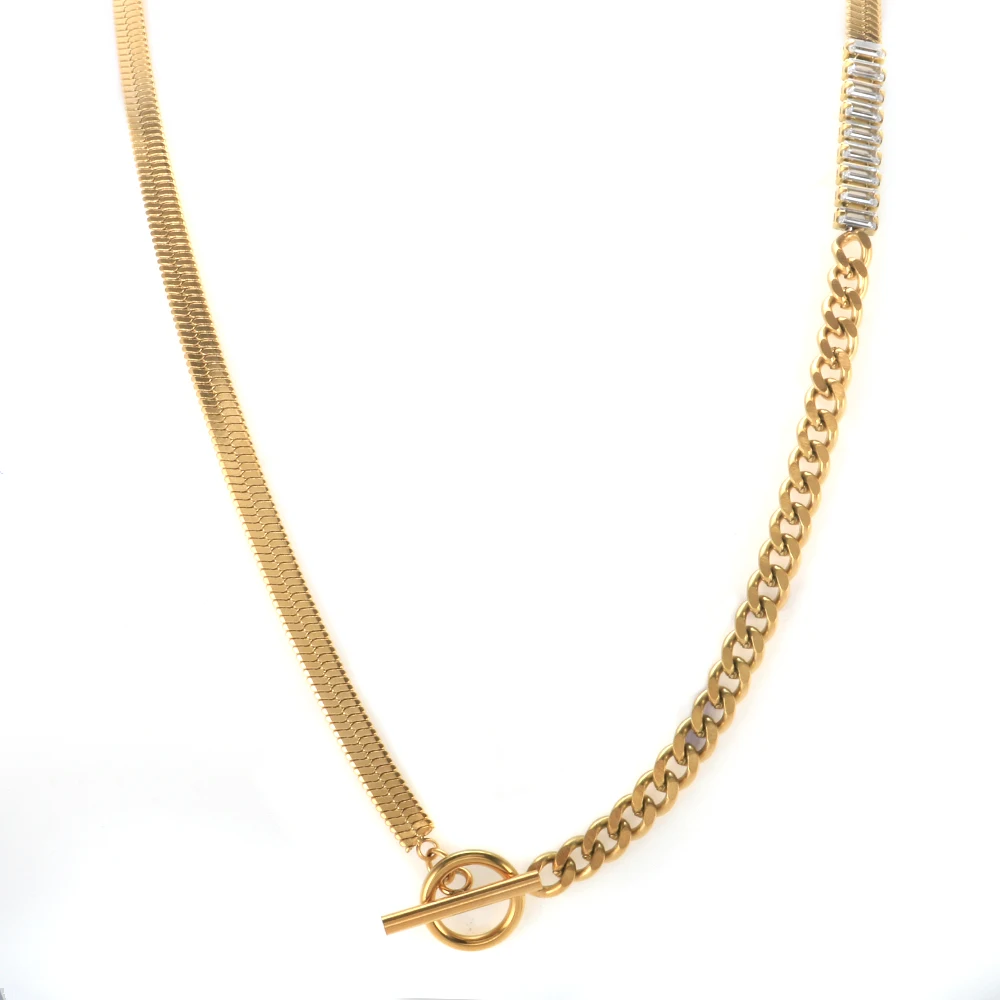

Stainless Steel Trendy OT Toggle Clasp Zircon Necklace Snake Chain Joint Necklace For Women Girl Collar Choker Jewelry Gift