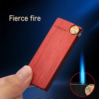 butane windproof lighter portable metal ultra thin blue flame torch grinding wheel lighter cigarette accessories men gift