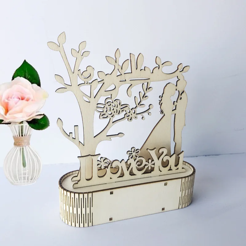 DIY светодиодный ночной Светильник бытовые деревянный Романтическая Свадебная