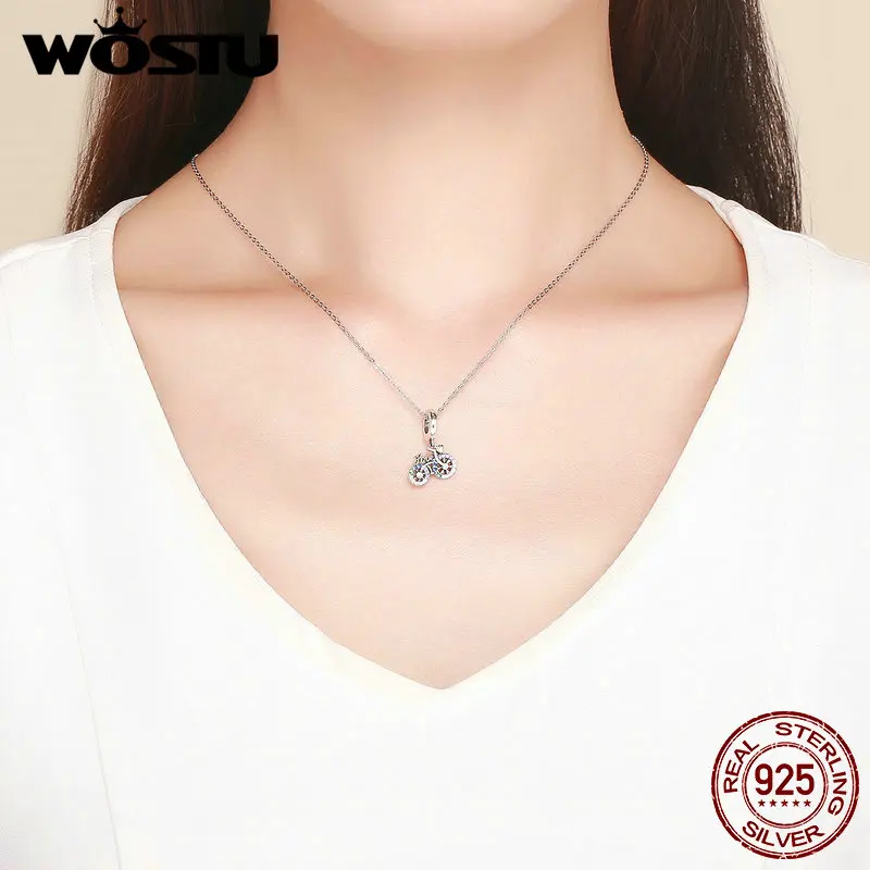 WOSTU Sterling Silver 925 Bike Bicycle Rainbow Zircon Beads Fit Bracelet Pendant For Women Necklace Party Jewelry BKC1082 | Украшения и