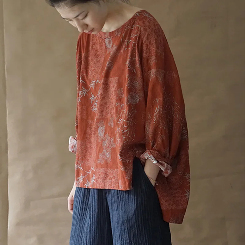 Женская винтажная хлопковая Футболка SCUWLINEN свободная льняная футболка с круглым