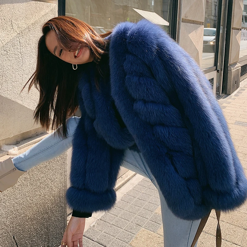 Women Real Fox Fur Jacket Medium Length 2022 Winter New Whole Skin Genuine Fox Fur Coats Female Outwear Fashion Fur Overcoats