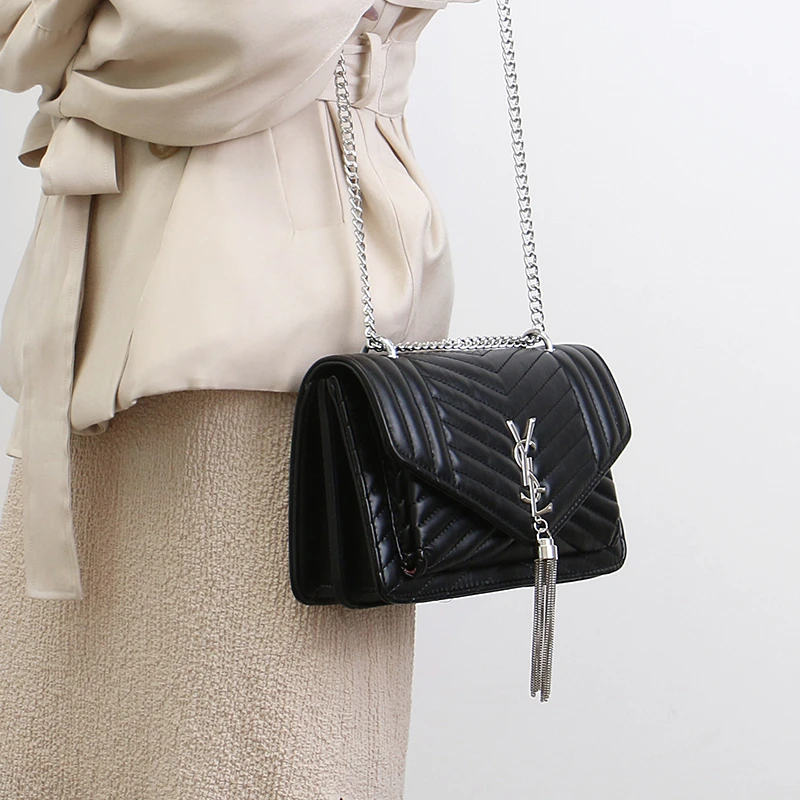 

2021New Luxury Handbags Women Tassel Small Square Bag Brand Designer Crossbody Bags High Quality Chains Shoulder Bag for Women