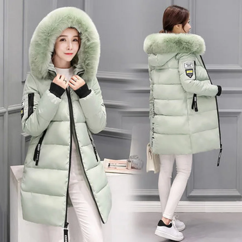 green 2 Voobuyla, зимнее женское пальто с капюшоном, меховой воротник, Толстая теплая длинная куртка для женщин размера плюс 3XL, верхняя одежда, парка, Chaqueta Feminino - Цвет: green 2