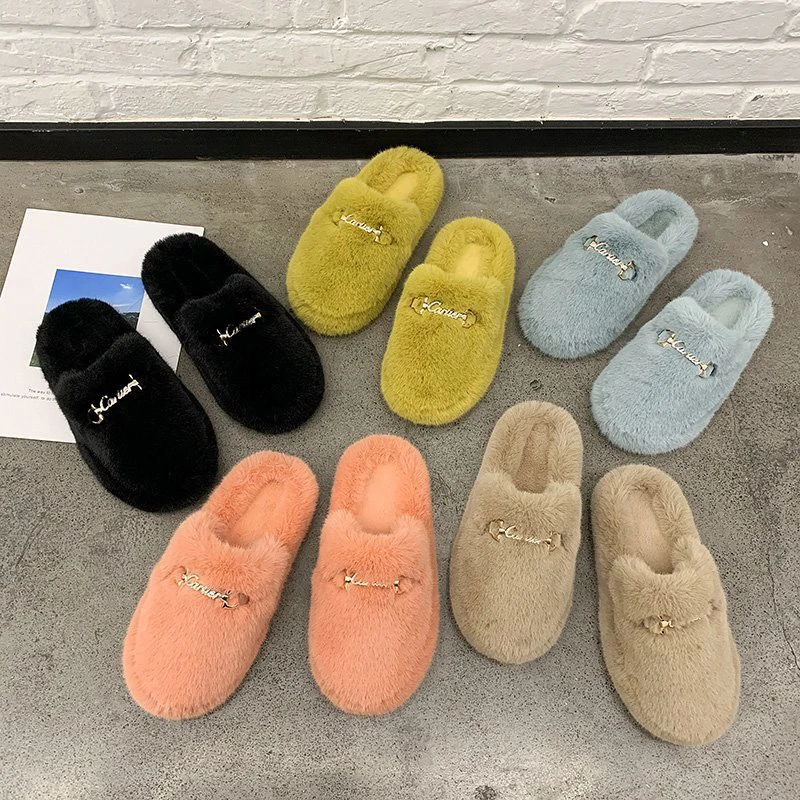 

CX14 TOPRINCESS 2021 Furry Home Slippers Fashion Solid Winter Spring Plush House Shoes Female Faux Fur Wholesale Falp Slippers