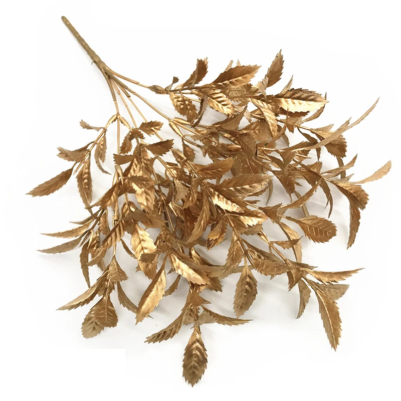 

1Pc Artificial Plant Simulation Leaf Gold Silver Faux Plant Simulation Flower Home Decor Christmas Ornament Gift Box Adornment