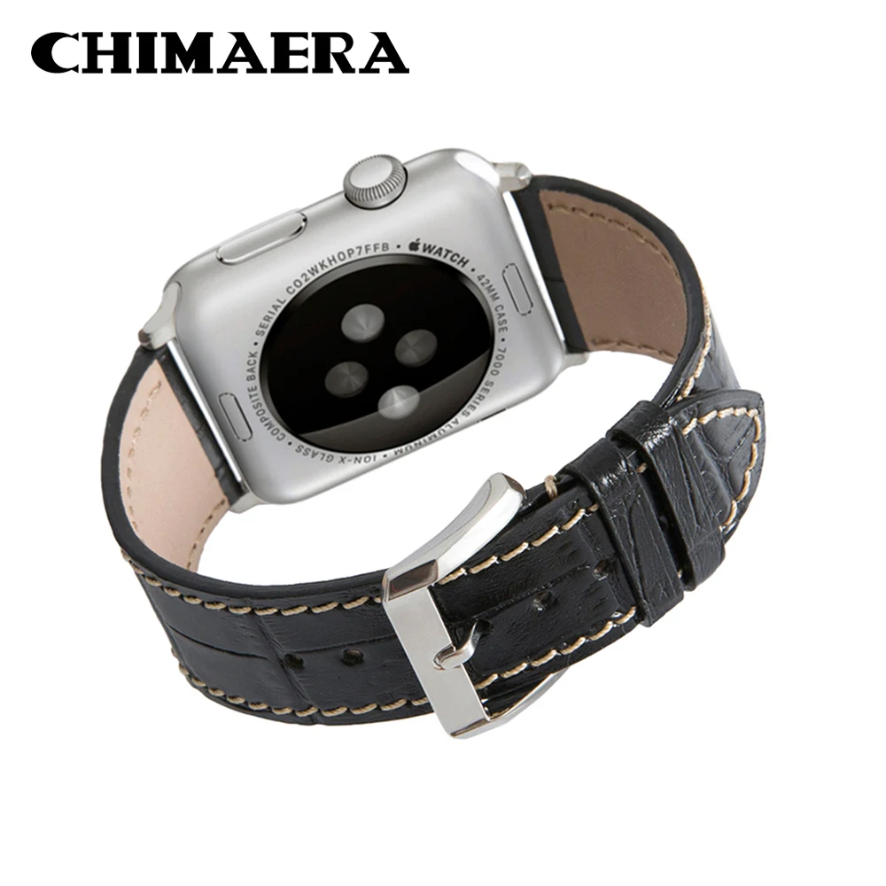 Ремешок CHIMAERA из натуральной кожи для Apple Watch 42 мм/44 мм черный браслет с серебристым