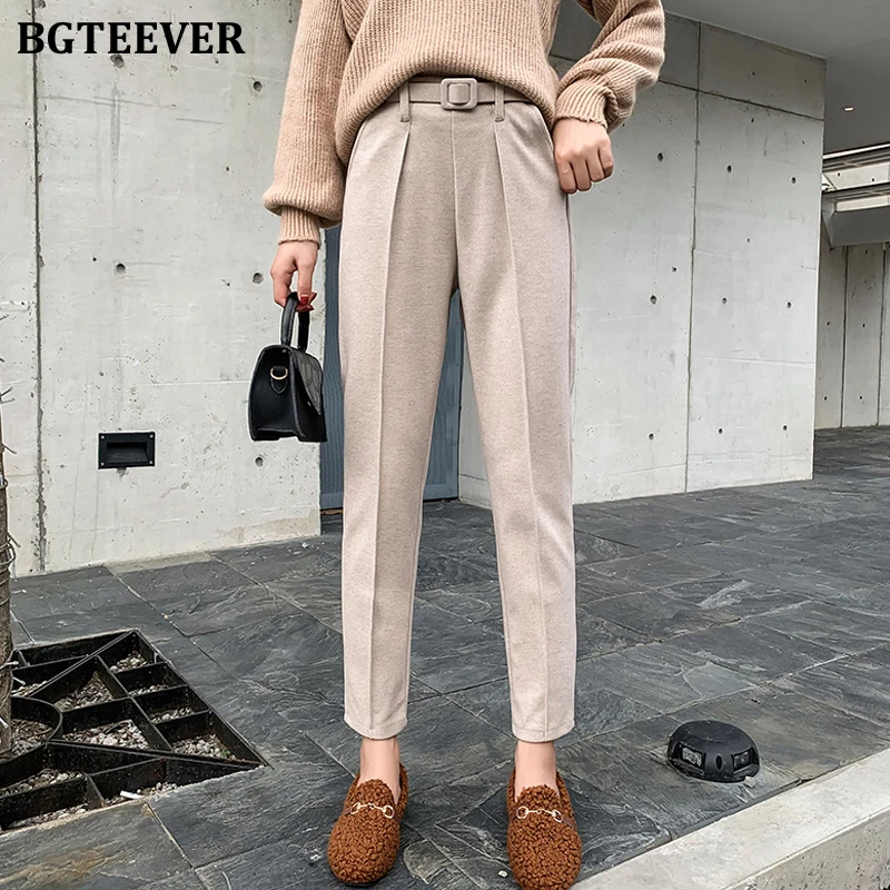 BGTEEVER зимние теплые шерстяные штаны женские свободные с эластичной резинкой на