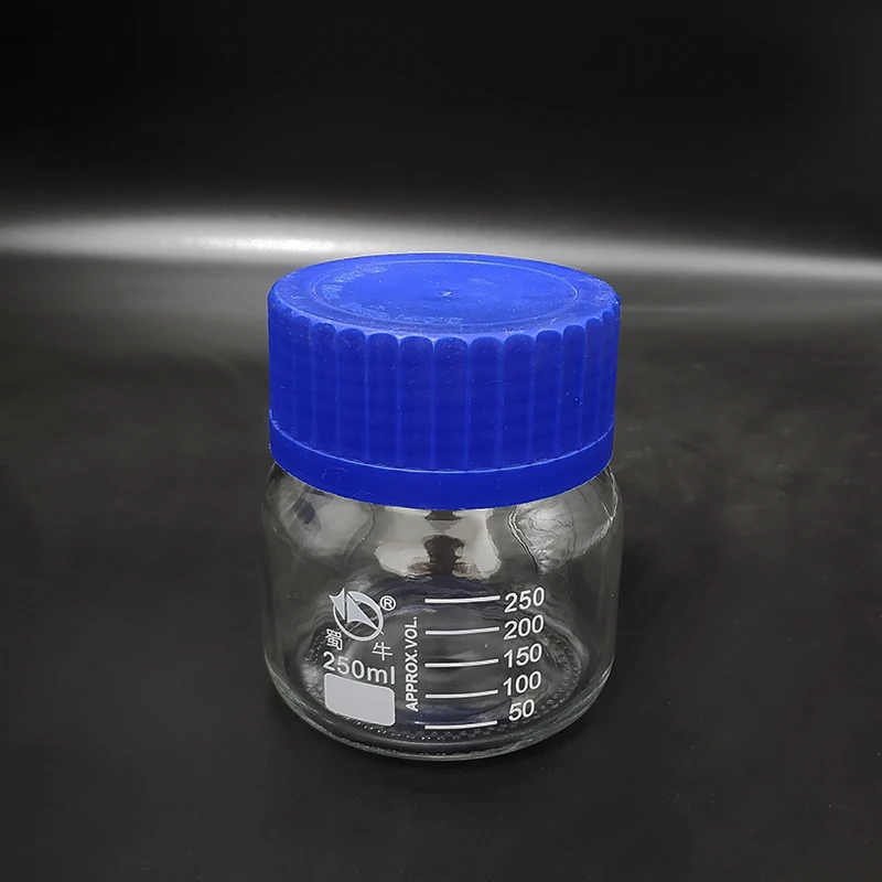 Cena Butelka Odczynnika, Z Niebieską Przykręcana Pokrywa GLS80mm, Normalne Szkło, Pojemność 250ml/500ml/1000ml, Fiolka Z Próbką Podziałki Plastikowa Pokrywka