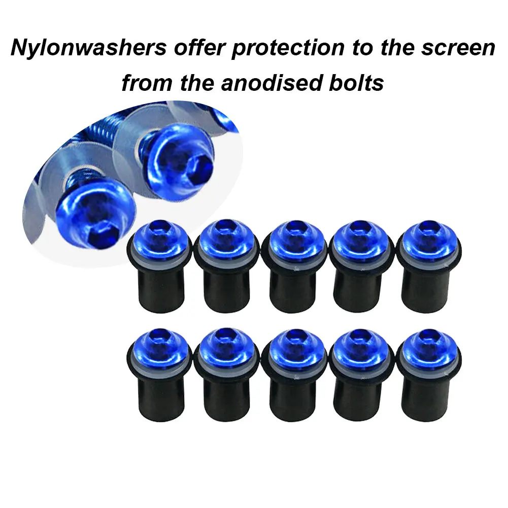 10x M5 Винты для ветрового стекла Комплект болтов резиновые гайки шайбы синий Yamaha