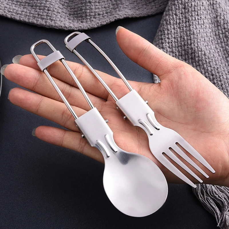 

Stainless Steel Outdoor Camping Picnic Tableware Travel Folding Tableware Three Piece Stainless Steel Folding Cutlery 2021 New