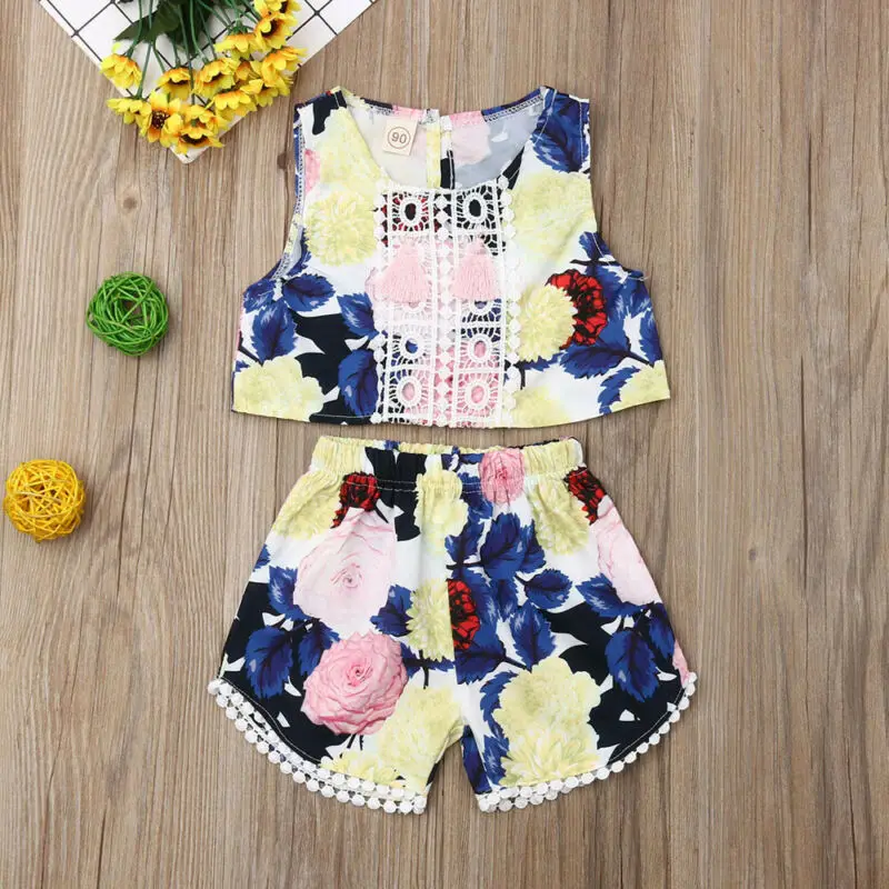 

US Toddler Infant Baby Girl Kids T-shirt Vest Tops+Short Pants Clothes Outfit