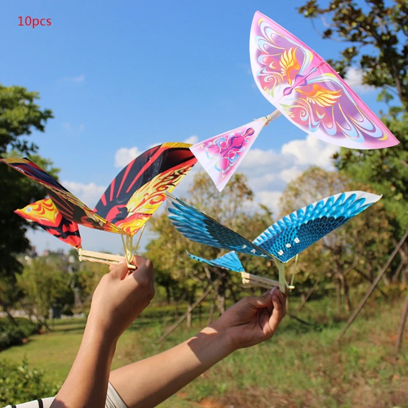 

10Pcs Elastic Rubber Band Powered Flying Birds Kite Funny Kids Toy Gift Outdoor L4MC
