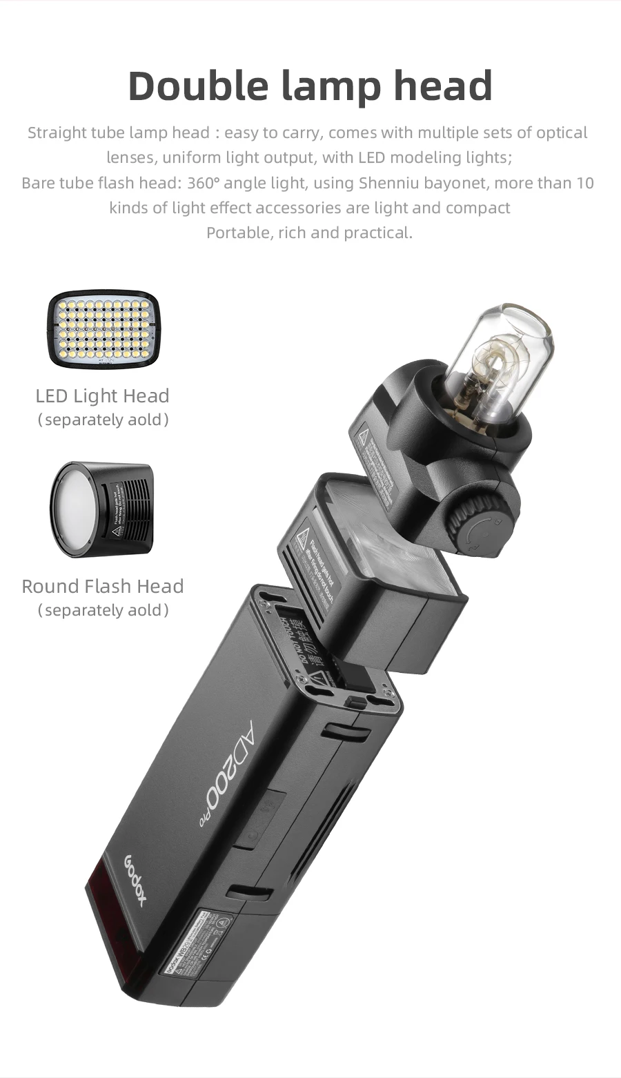 Напольный светильник-вспышка Godox AD200Pro 200Ws ttl 2,4G 1/8000 HSS 0,01-1,8 s с аккумулятором 2900mAh