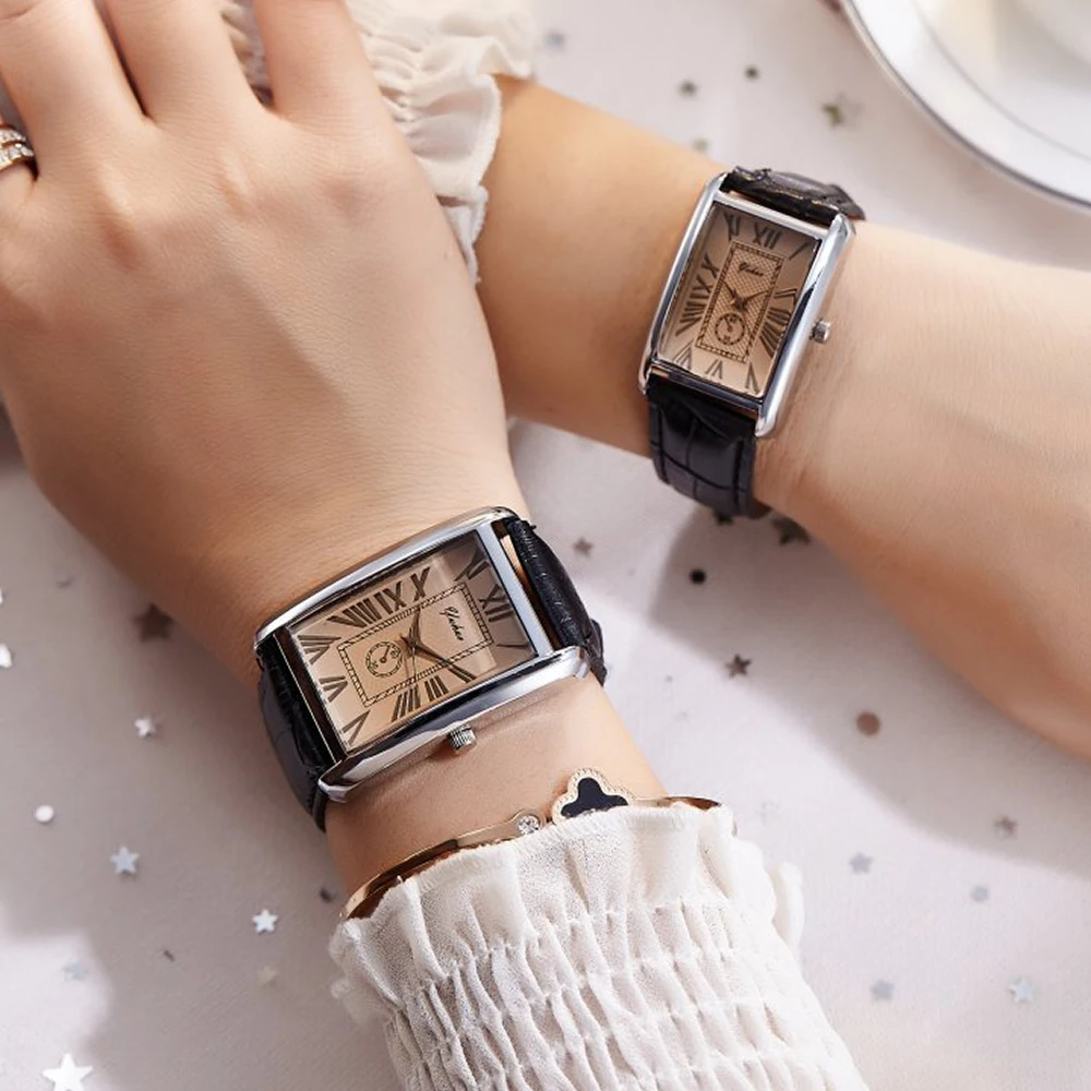 

Fashion Roman numerals couple watch square simple style new couple watch men and women leather strap quartz couple