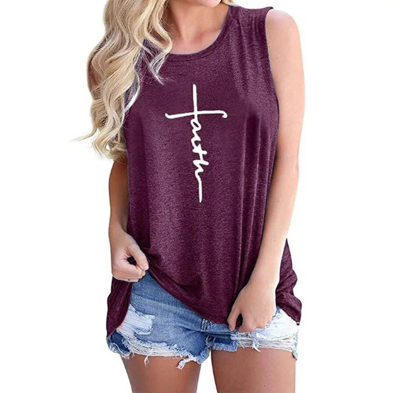 Women Faith Belief Aesthetic Hipster Vest Floral Funny Streetwear Sleeveless Slogan Tee Cotton Top Ladies Camisole Tank | Женская одежда