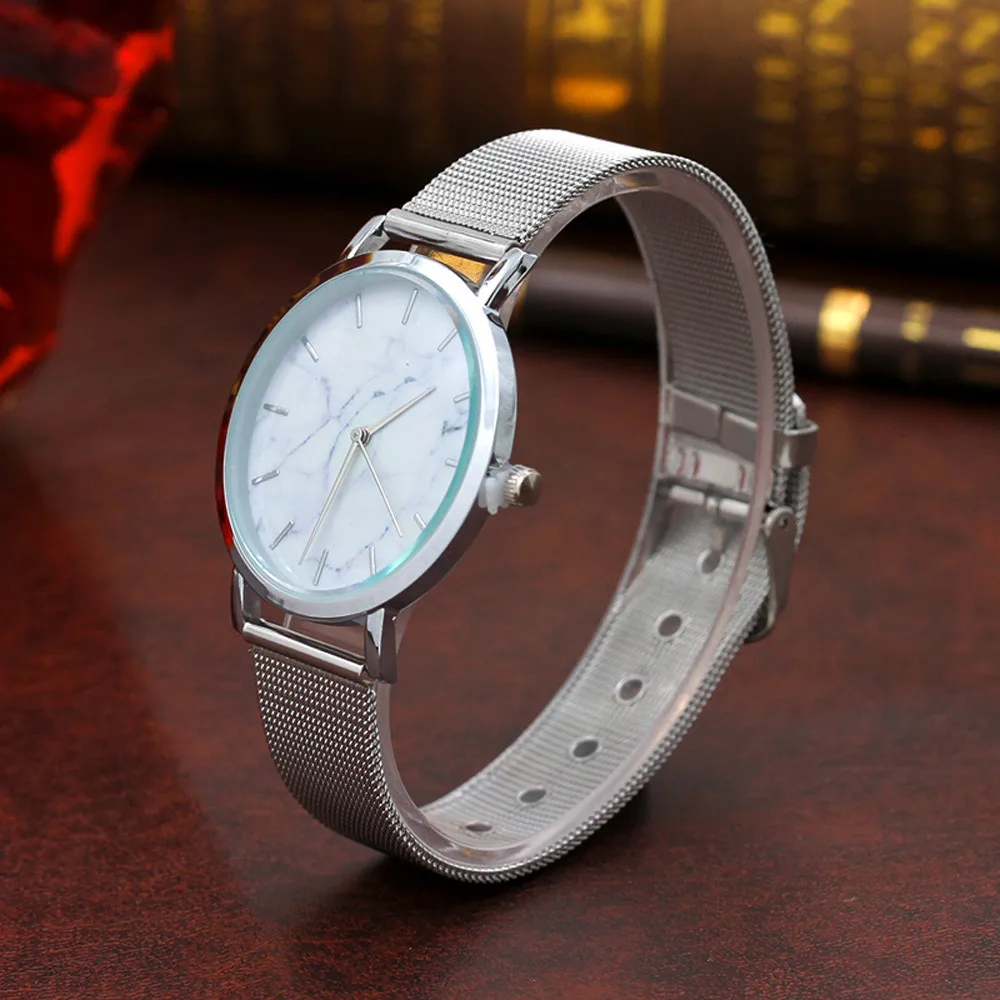Мраморная поверхность браслет из нержавеющей стали Кварцевые наручные женские