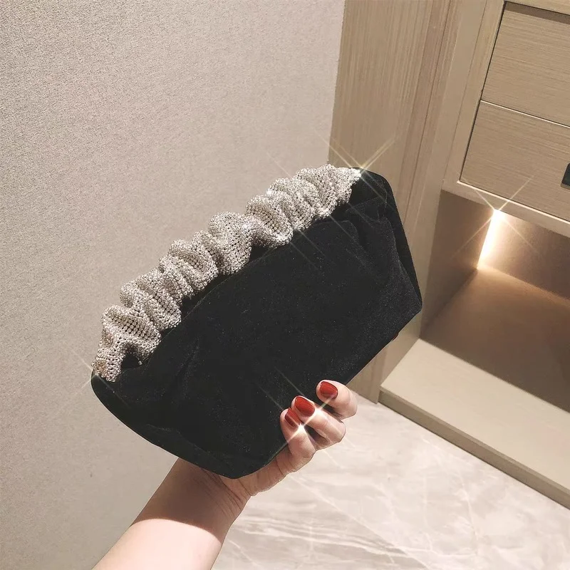 

Soft Beaded Women Evening Bags Diamonds Vintage Small Elegant Black Wedding Party Clutch Handbag Diamonds Handle Luxury Lady Bag