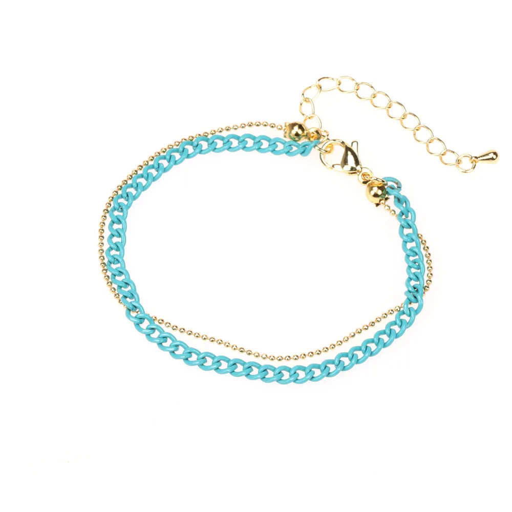 

Модный двухслойный браслет из кубинской цепи в стиле панк карамельных цветов для женщин и мужчин, браслет с медными бусинами в стиле хип-хоп...