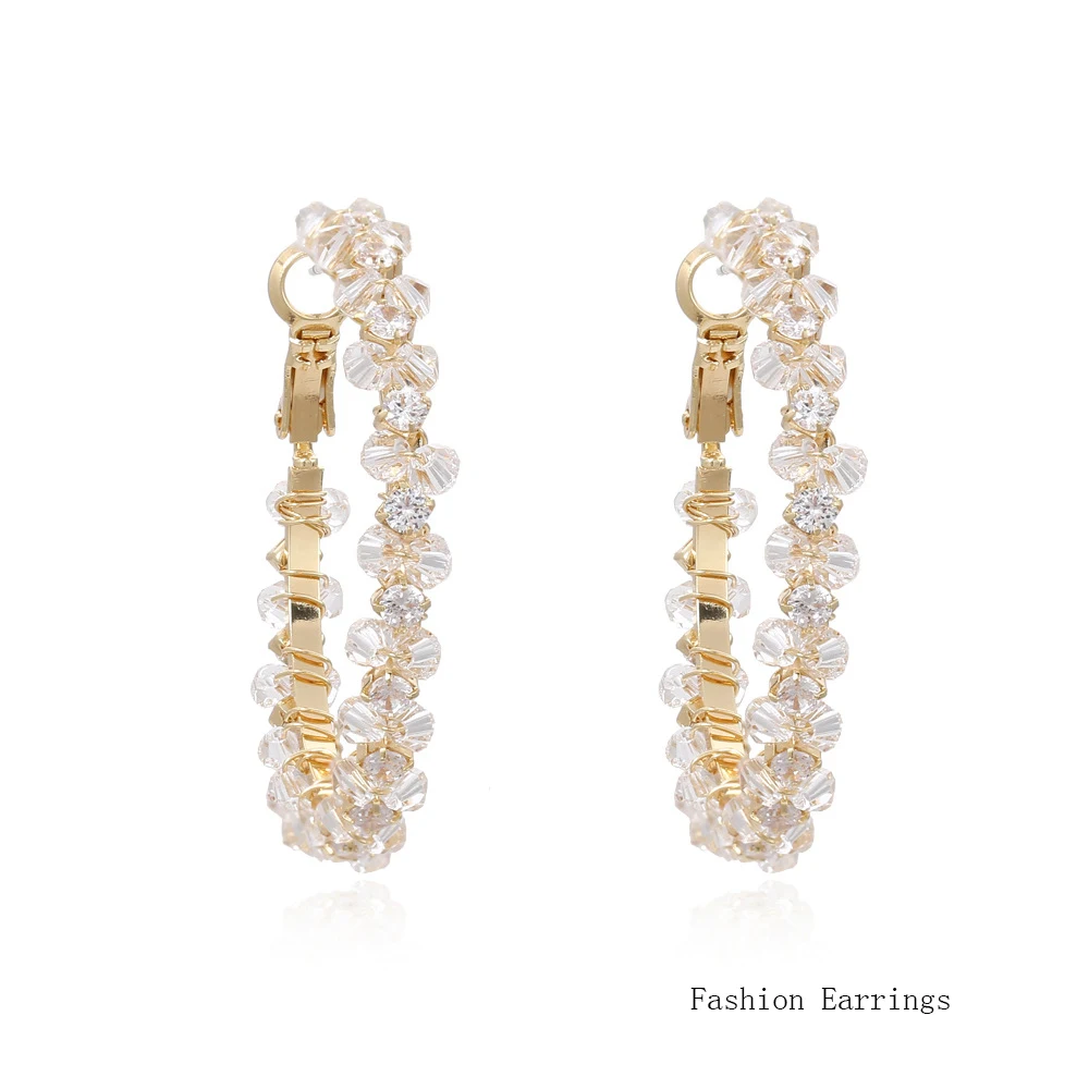 

New Fashion Women Hoop Earrings Crystal Metal Vintage Elegant Round Shape Earrings Birthday Jewelry Accessories For Women
