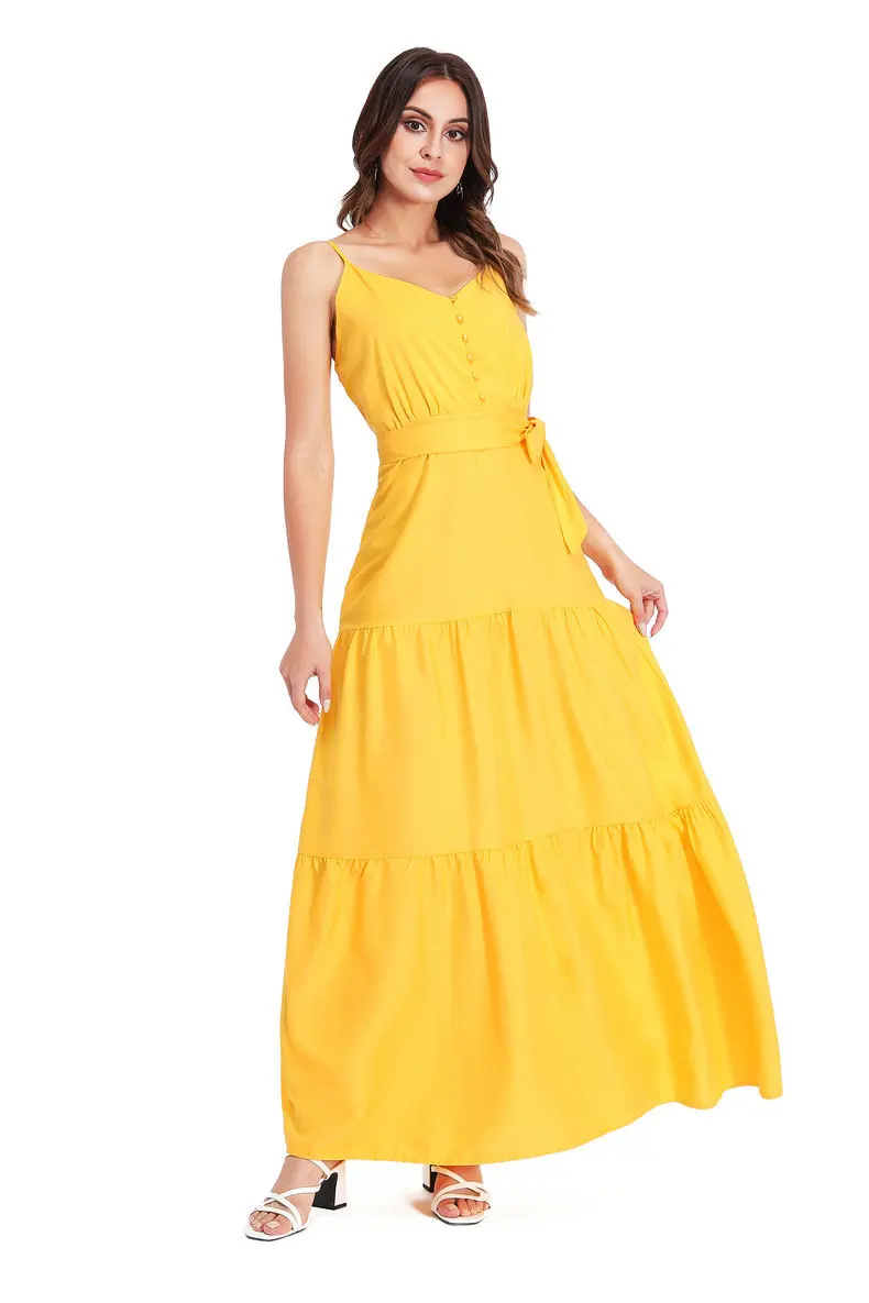 

Женское платье на пуговицах, однотонное платье без рукавов с V-образным вырезом и поясом на лето