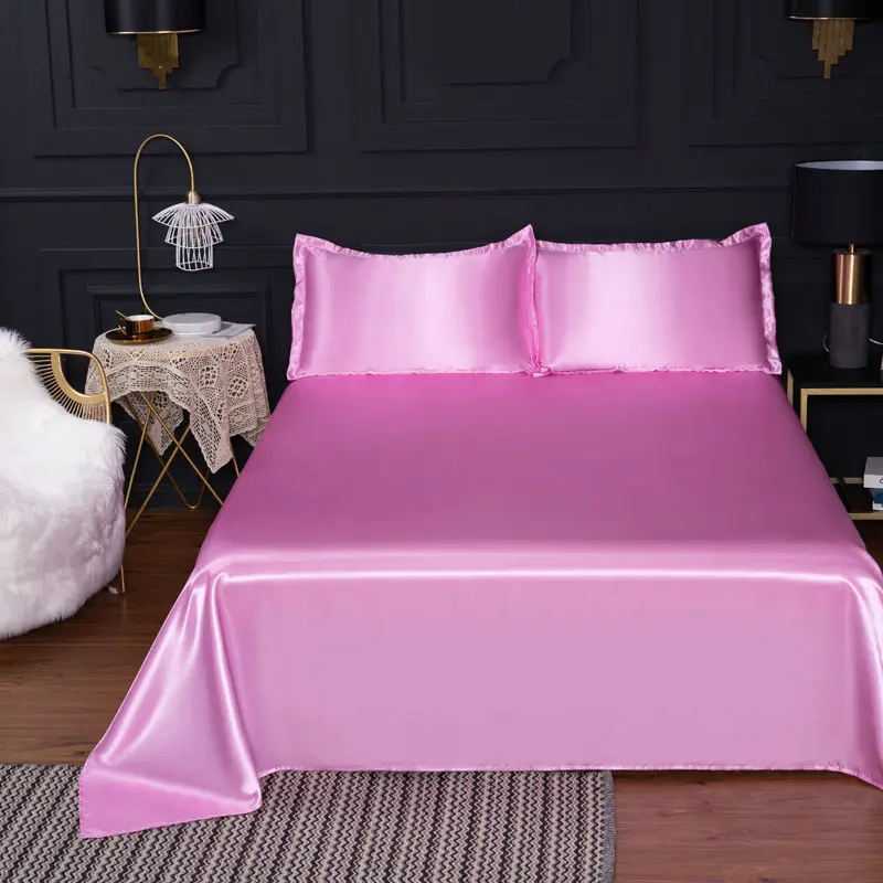 Rayon Bed Sheet Solid Color Mod Sheets Soft For King/Queen Size 1.5/1.8M Home Silk Bedding Cover 1PCS Black Flat | Дом и сад