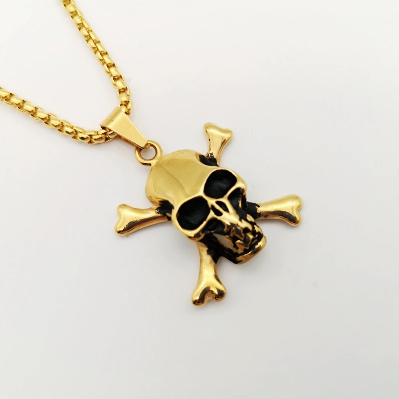 Ожерелье мужское из нержавеющей стали винтажная подвеска в виде рок черепа крест