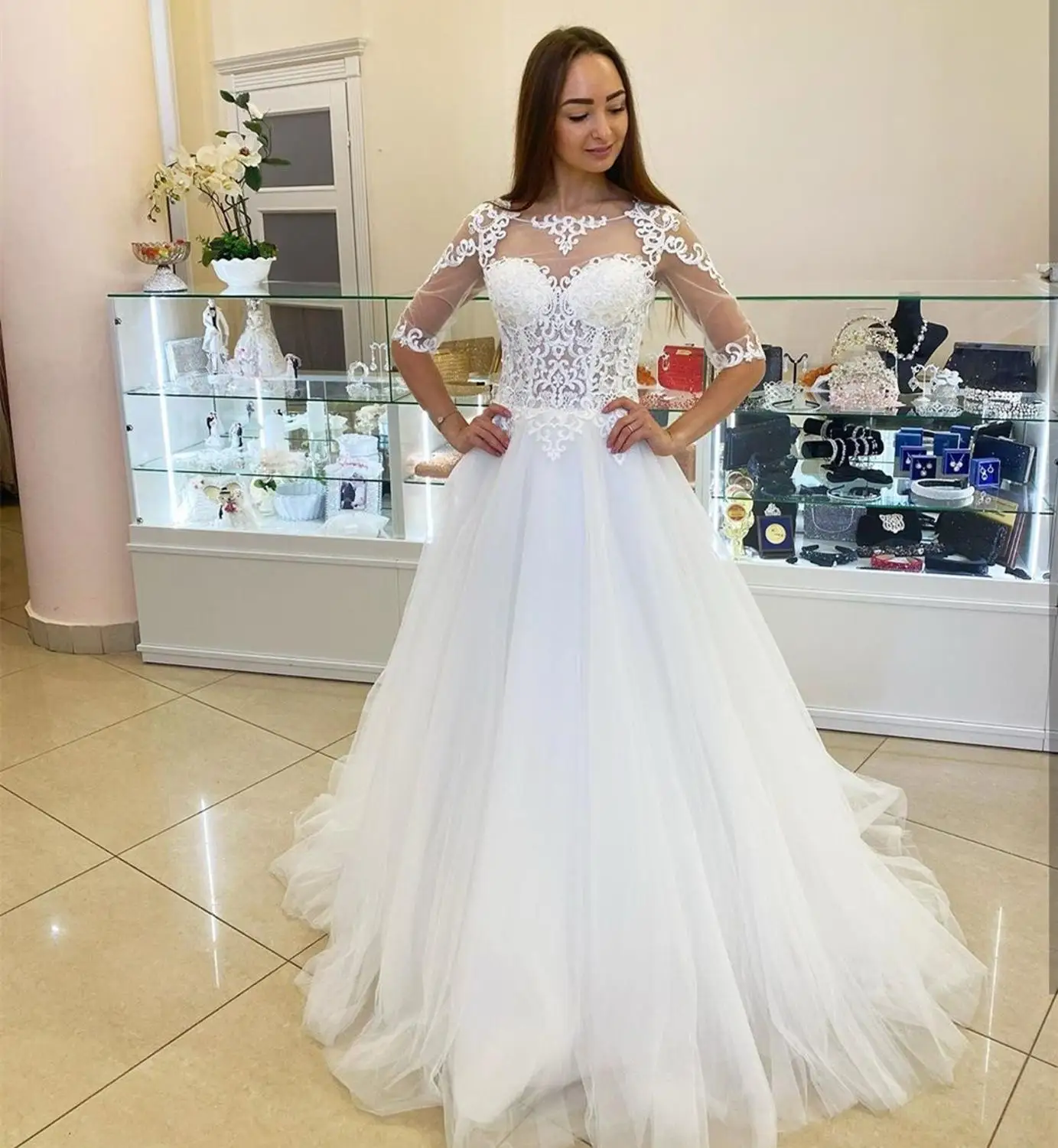 

2020 lastest boho wedding dress half sleeve tulle a-line bridal gowns simple custom made charming robe de la mariee vestidos cor