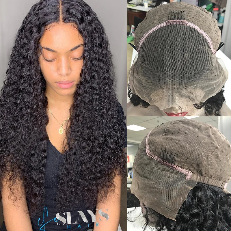 Покер лицо 8-30 дюймов длинные glueless 13x6 вьющиеся кружевные передние человеческие волосы парики предварительно сорванные бразильские 150% плотность глубокая волна Remy парик
