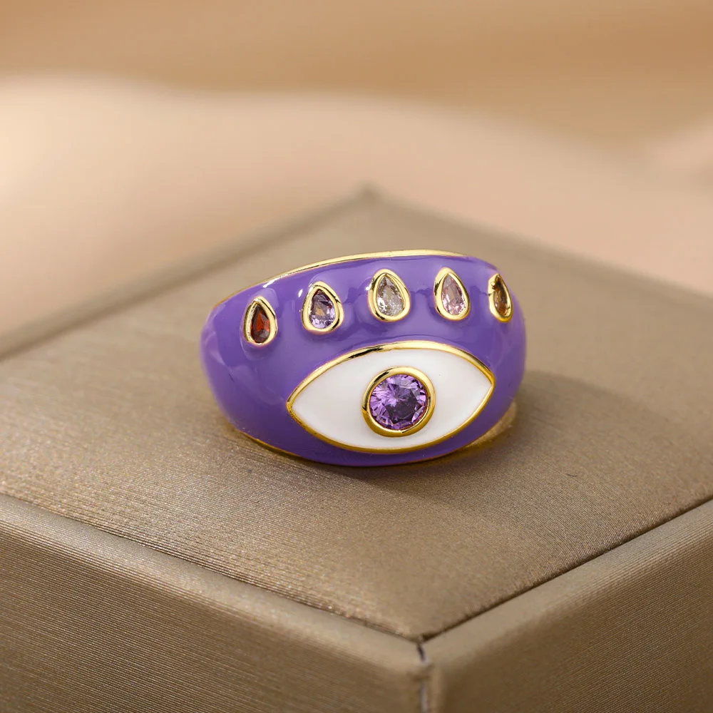 Богемные красочные кольца от сглаза для женщин из нержавеющей стали открытое