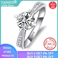 yanhui new design hollow flower pattern finger rings luxury solid 925 silver 1ct zirconia diamond wedding rings for women jz018