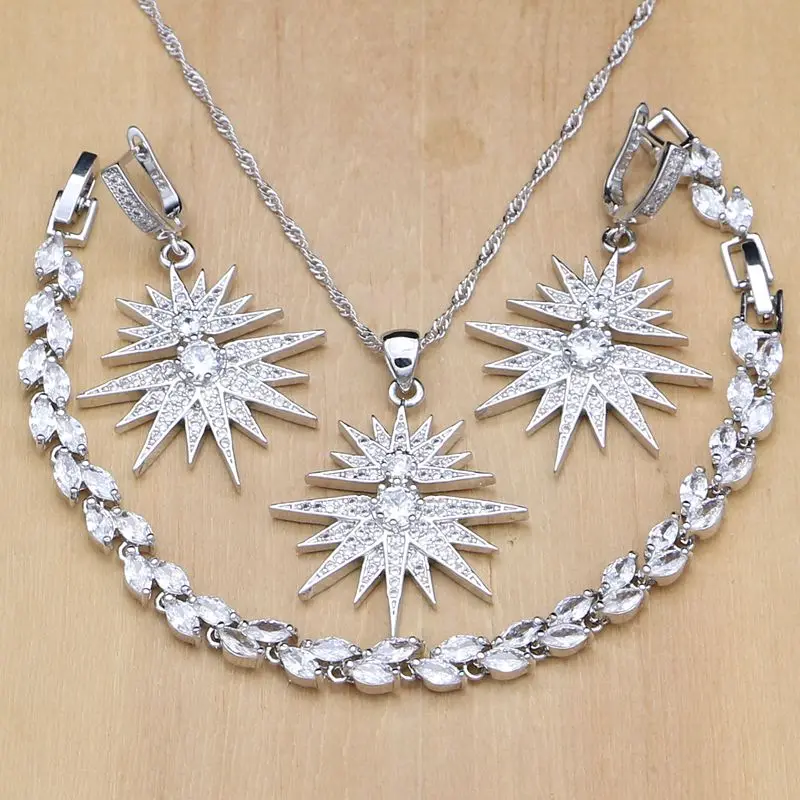 Комплекты ювелирных изделий из серебра 925 пробы с белыми Фианитами кристаллами