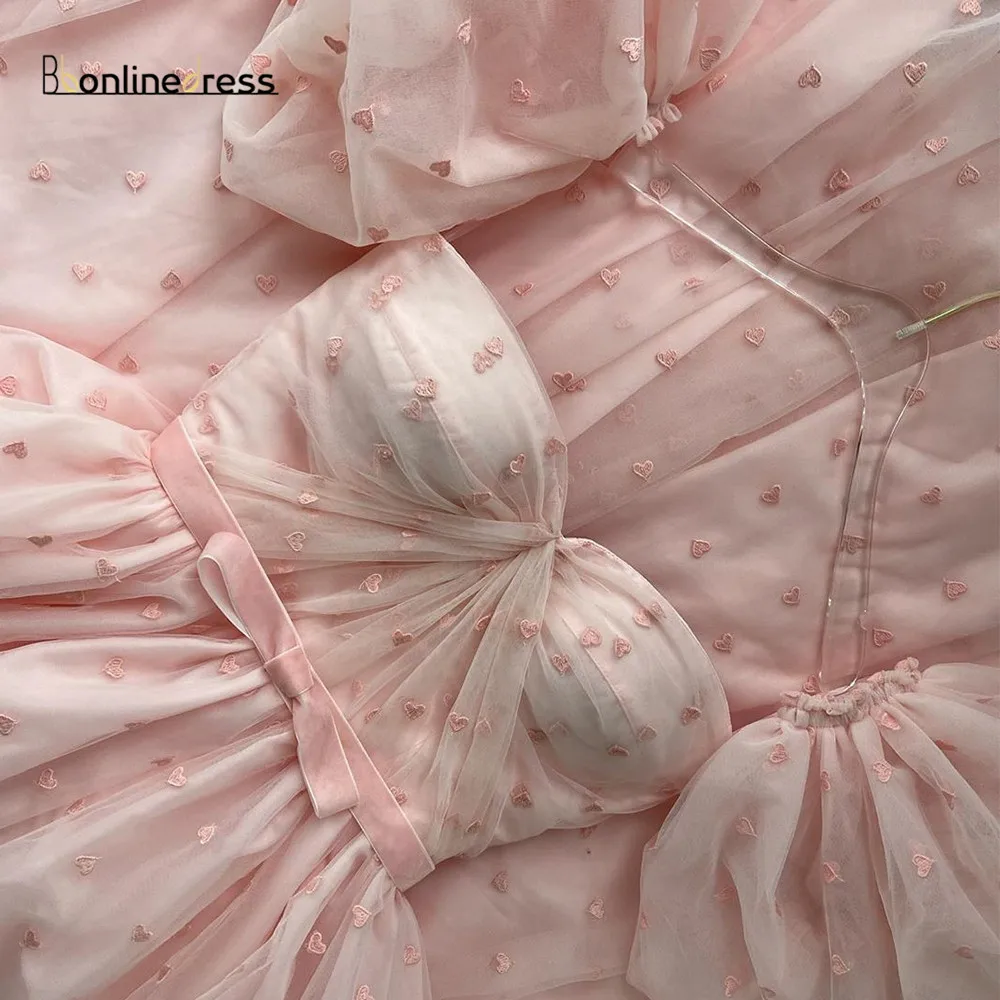 Молодое розовое выпускное платье 2020 Тюль милое Пышное с коротким рукавом длинное