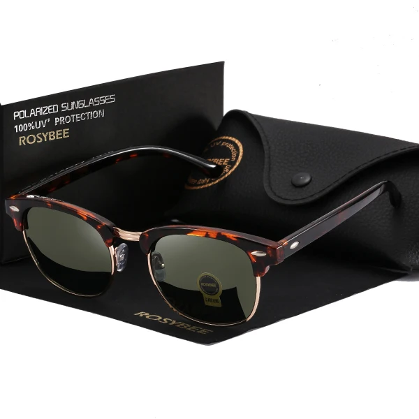 leopard deep green ROSYBEE, UV400, для клуба, поляризационные солнцезащитные очки, для мужчин и женщин, классические, крутые, Ретро стиль, солнцезащитные очки, покрытие, для мужчин, для вождения, модные, мужские очки - Цвет линз: leopard deep green