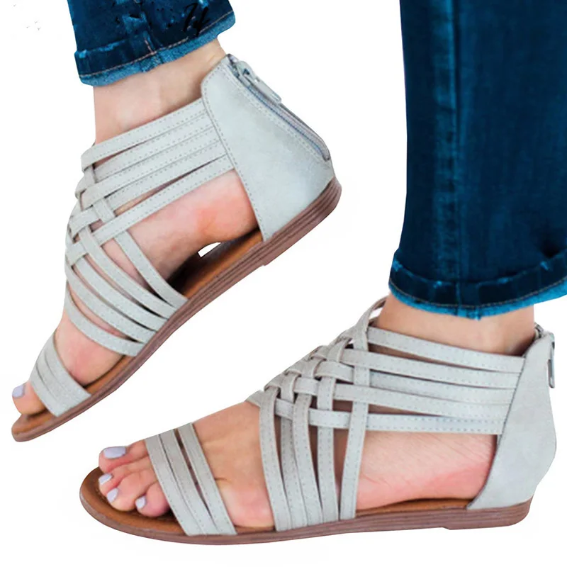 

Summer Sandals Women Fashion Flat Sandals Gladiator Beach Women Shoes Sandalias Mujer 2019 Ladies Slippers Zip Plus Size 35-43