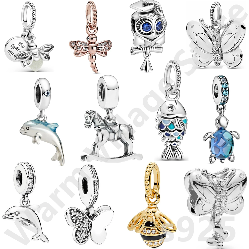 

925 sterling silver dolphin turtle butterfly animal beaded series Halloween charm suitable for bracelet DIY jewelry gift