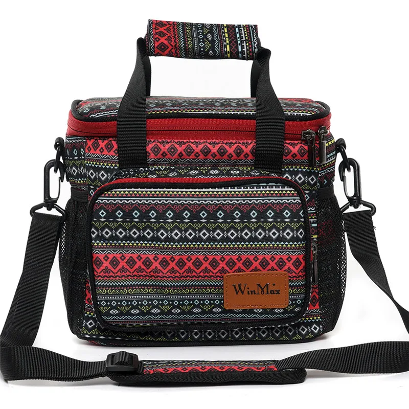 

Winmax Red Bohemia Style Portable Thermal Insulated Cooler Bags for Women Kids Men Fashion Picnic Food Wine Fresh Keep Lunch Bag