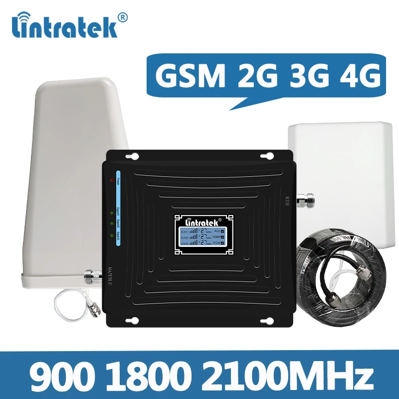 Усилитель сигнала Lintratek GSM 2G 3G 4G репитер 900 1800 2100 МГц усилитель полный