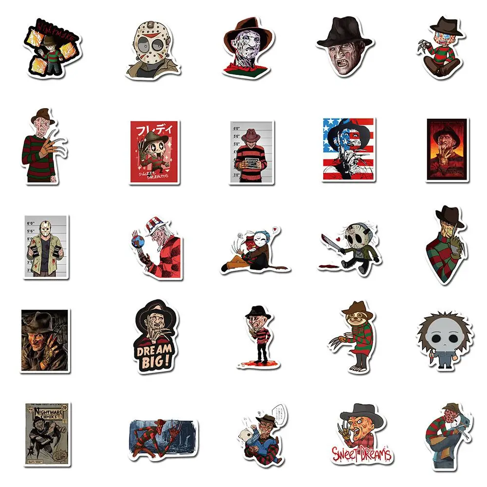 

50 PCS horror movie FreddyKrueger Ghosts Stickers for Laptop Skateboard Guitar Helmet waterproof Sticker decals toy