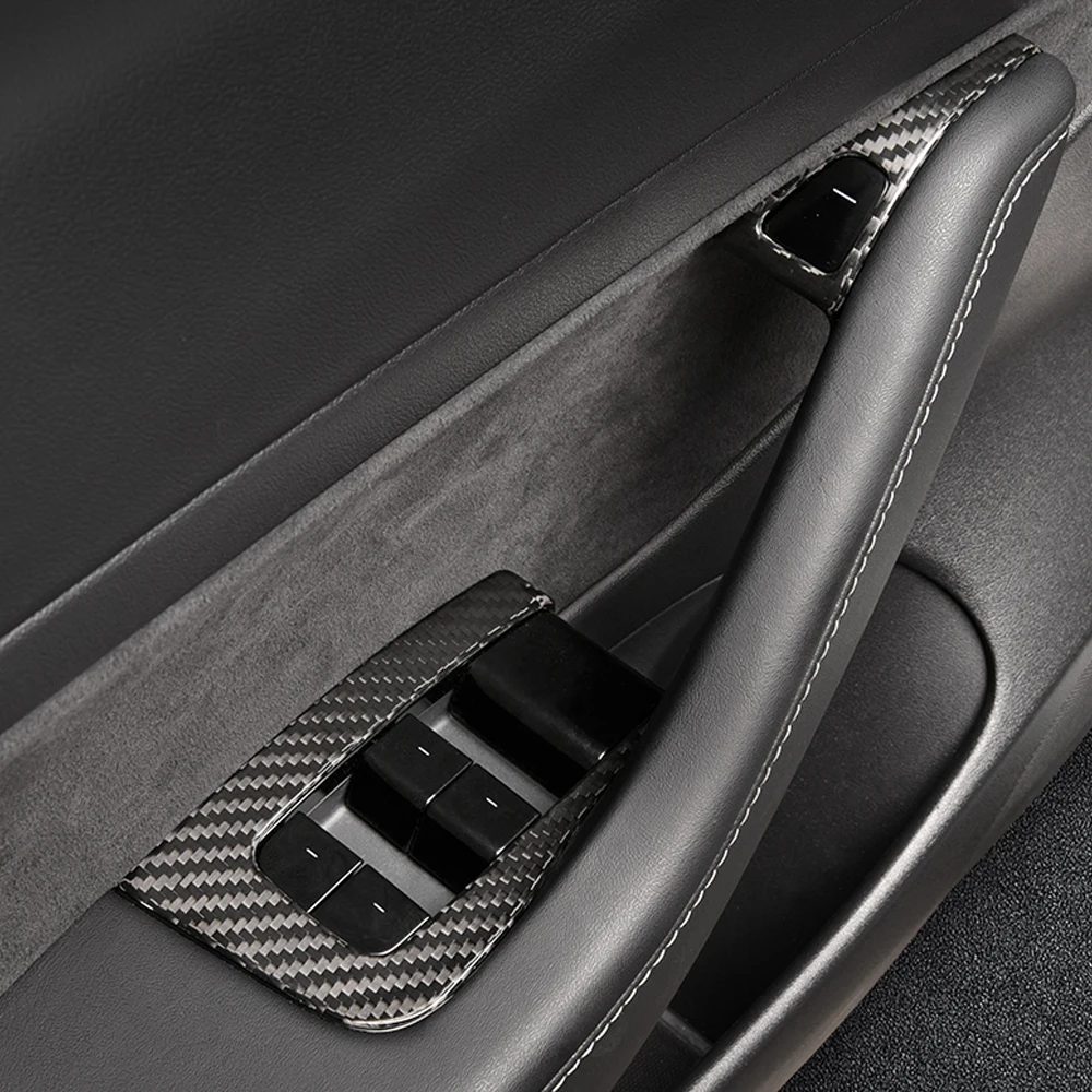 

New 8PCS Carbon Fiber Car Windows Control Panel Cover Stickers Moulding Trim For Tesla Model 3 Auto Styling Accessories Matte
