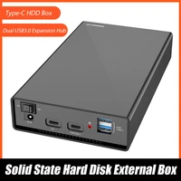 solid state hard disk external box type c hdd box dual usb3 0 expansion hub 2 53 5 inch sata serial hdd enclosure us eu plug