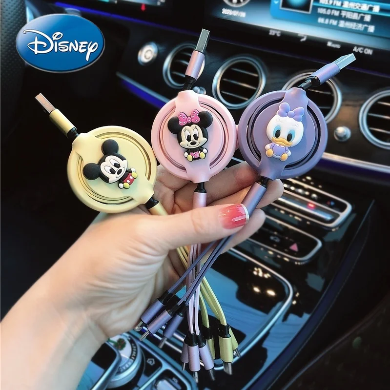 

Disney Mickey Mouse Car Dedicated Data Cable One-to-three Charger Multi-function Car Fast Charging Retractable Cable Apple