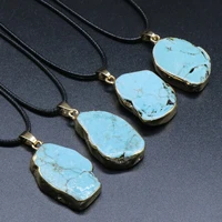 wholesale5pcs natural semi precious stone irregular blue turquoise rimmed pendant necklacediycharm necklaces making jewelry gift