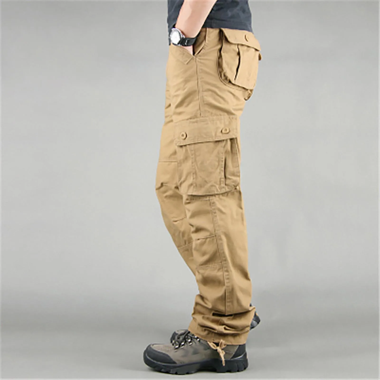 

Men's Solid Sports Casual Pants Jogging Trousers Lightweight Hiking Work Pants multi-pocket Trouser Loose Outdoor Males Pantalon